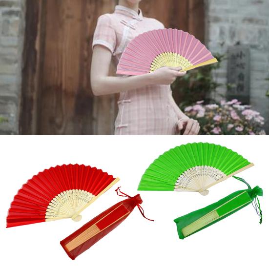 Silk Folding Fan Bamboo Lightweight Hand Fans with Organza Bags Wedding Guests Fans Party Decoration