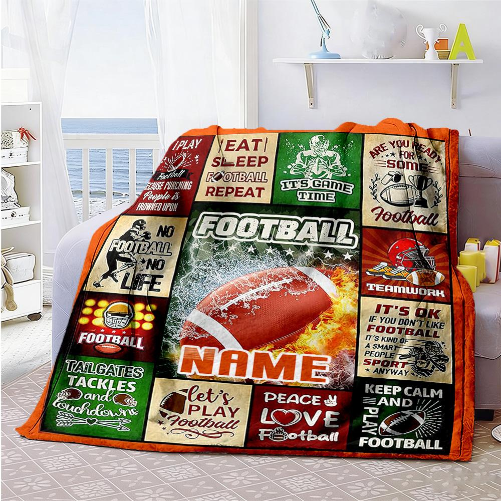Flame Rugby Personalized Name Blanket Multi-purpose Customizable Blanket Soft & Cozy Great for Picnics Nap Bedding Living Room All-Season Use