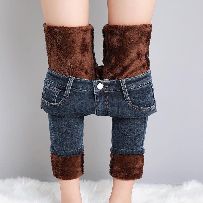High-Waisted Women's Fleece-Lined Slimming Jeans - Autumn/Winter 2023 Warm Pencil Pants
