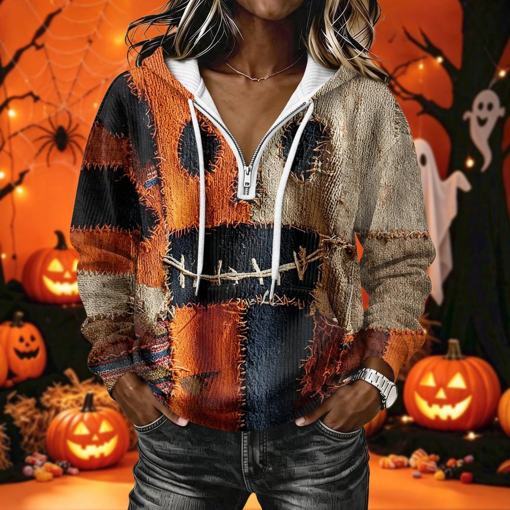Women's Long Sleeve Halloween Print Pullover Hoodie Sweatshirt with