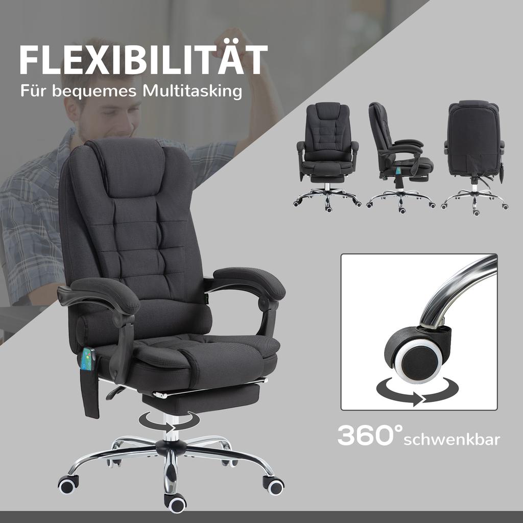 Office Chair with Massage Function, Ergonomic Desk Chair with Reclining & Heat Function, Height-Adjustable, Black