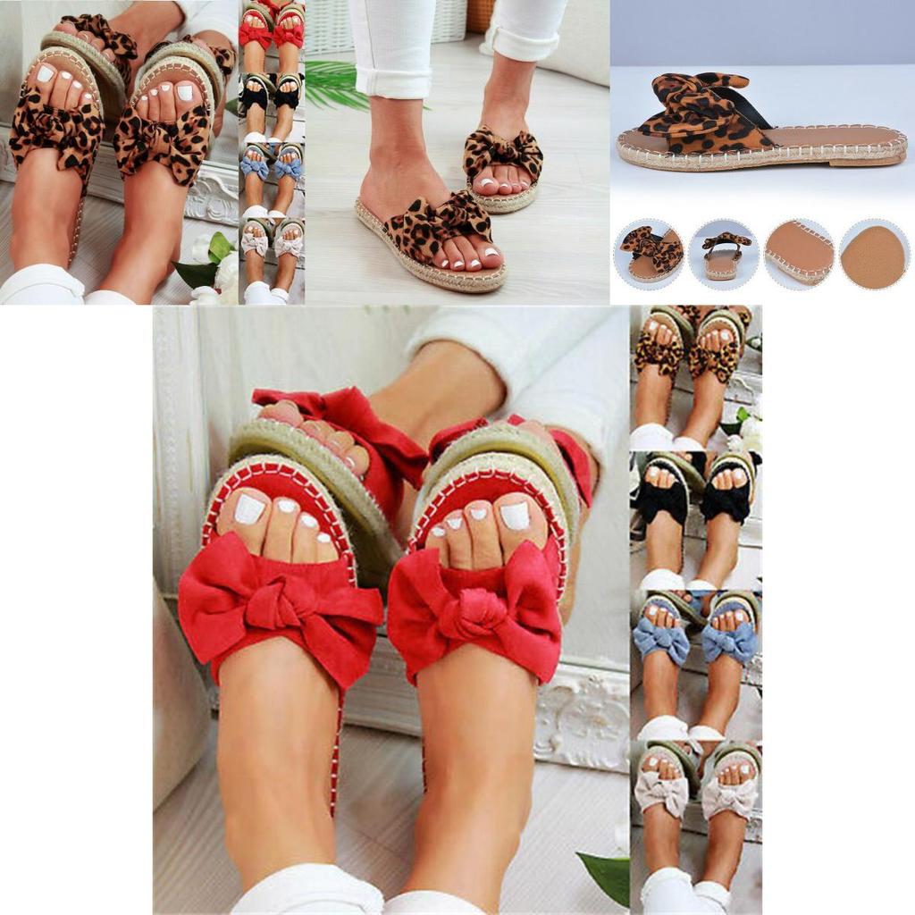 Elegant Women Slip On Sandals Bow Flat Mule Espadrille Shoes Summer Sliders