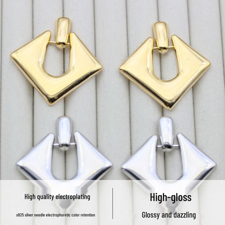 S925 Silbernadel High-End Quadratische Geometrische Rhombus Ohrringe für Frauen - Europäischer und Amerikanischer Stil