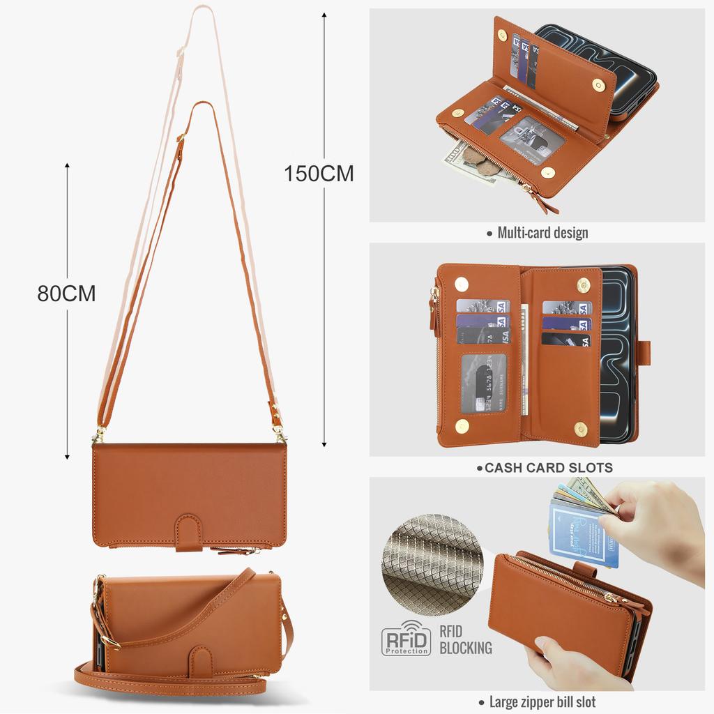 Abnehmbare Crossbody-Geldbörsenhülle für iPhone 17 Pro Max Air 16 Plus 17E 16E 15 14 13 MINI 12 11 XS Xr Kartenhalter Lederabdeckung