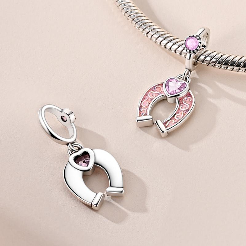100% Copper Pink Gem Dolphin Charms Beads Horseshoe Cat Ballet Pendant Fit Original Bracelet Diy For Women Jewelry