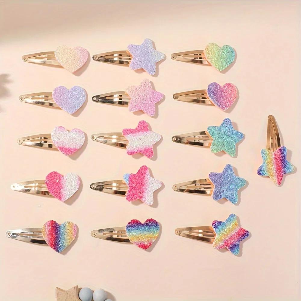 BABY BOWS 16Pcs/set Glitter Rainbow Heart Star BB Handmade Hair Clips for Girls Hairpins Barrettes Headwear Hair Accessories