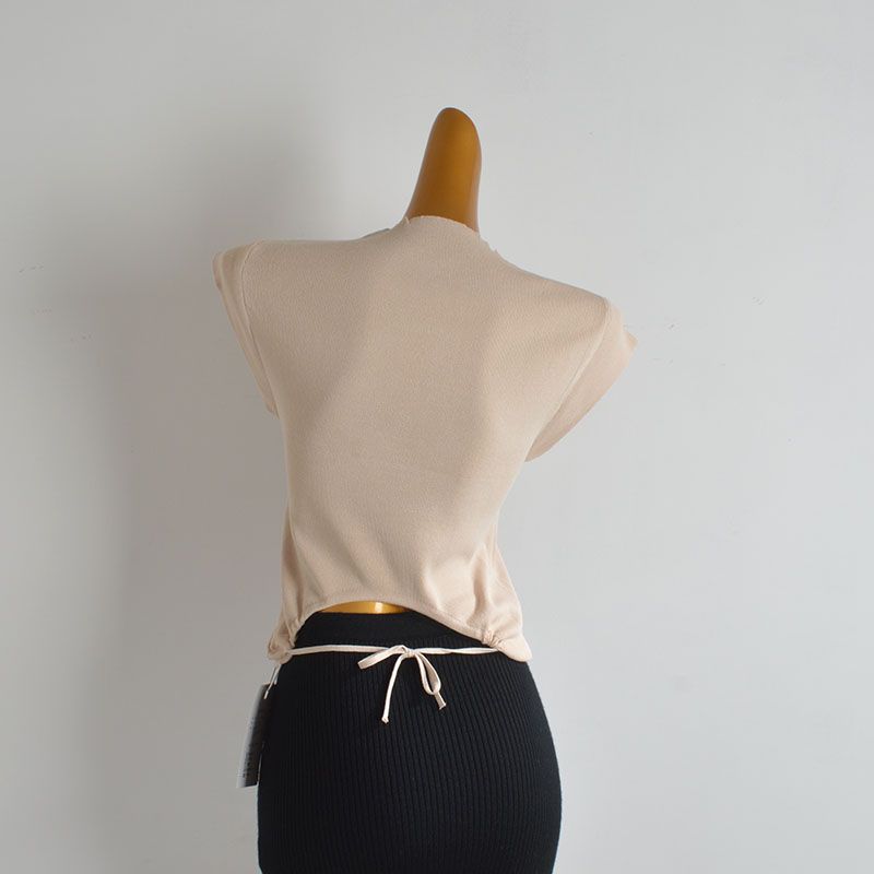 Pure Desire Rabbit Embroider Flying Sleeves Knitwear Female Summer Silm Figure Flattering Back Strap T-shirt Tops