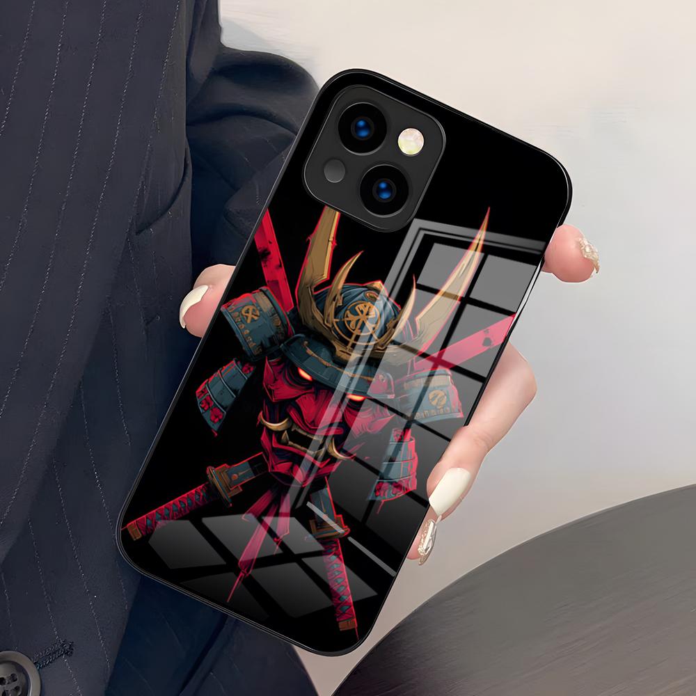 Samurai Mask Phone Case For IPhone 17 Pro Max 15 Pro 16 14 Plus 12 13 Mini 11 Pro Shockproof Glass Cover