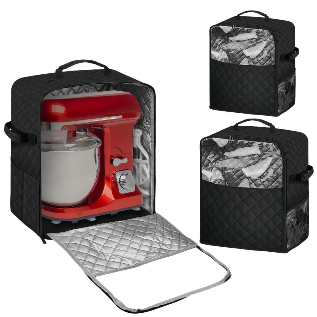 Dust Cover with Appliance Sliders Base for KitchenAid Mixer Dustproof Polyester Protective Cover with Storage Pockets Black