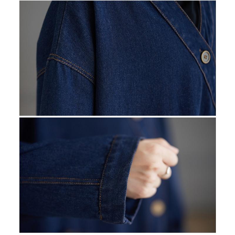 Dimanaf 2024 Autumn Denim Jackets Long Coat Casual Long Sleeve Shirt Women Loose Blue Vintage Lady Vintage Tops Plus Size