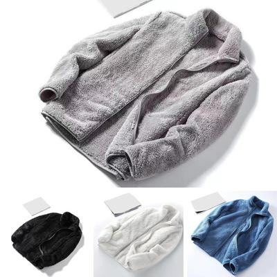 Autumn Winter Women Men Solid Color Plush Coat Stand Collar Long Sleeve Zipper Placket Double-sided Thickened Faux Fur Jacket Coat Streetwear