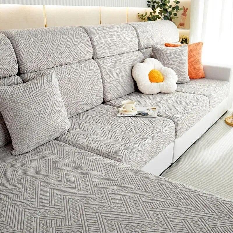 Luxury Jacquard Sofa Seat Cushion Cover Solid Elastic Sofa Cover Anti-dust Furniture Protector Living Room Sectional Couch Cover