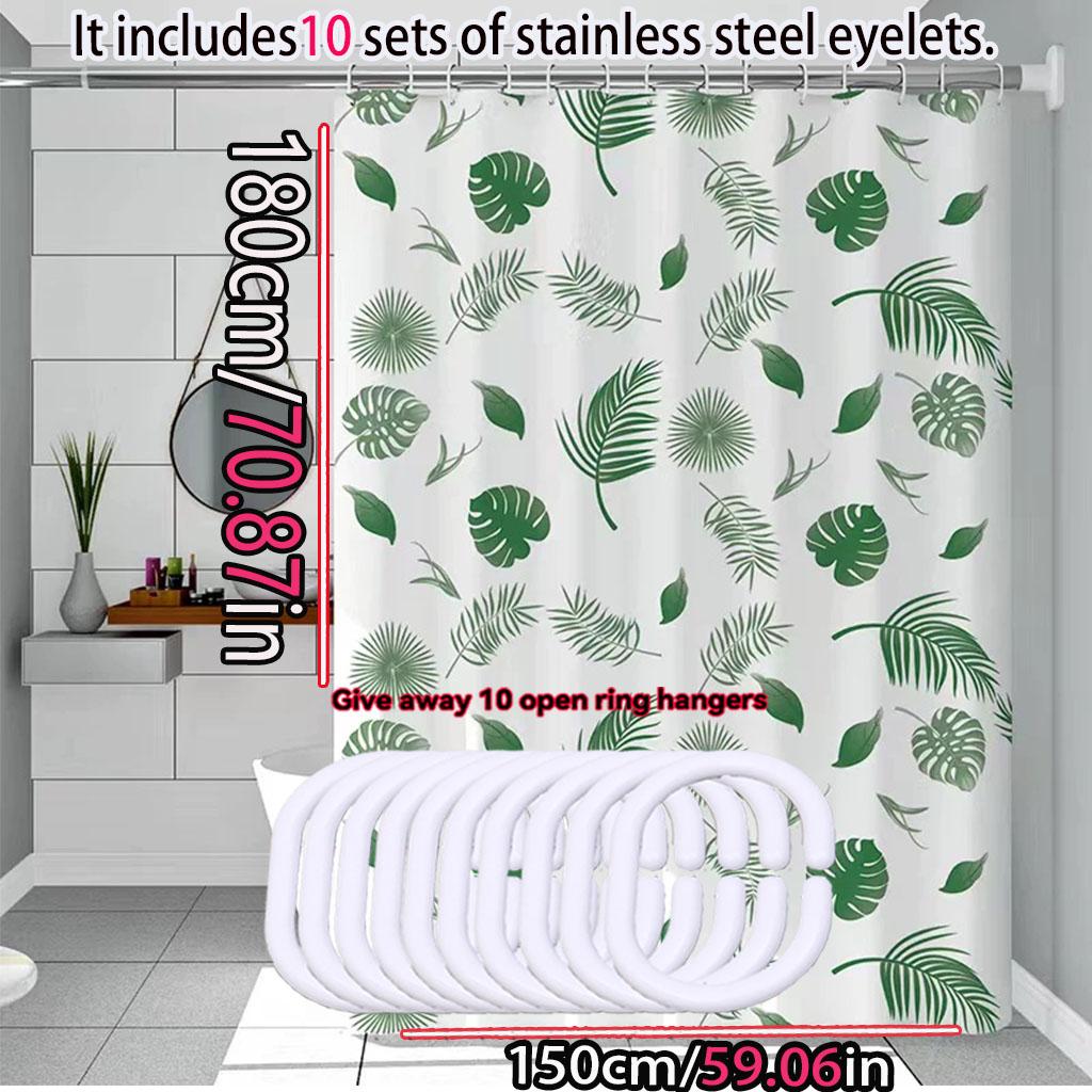 Simple wind green leaves bathroom shower curtain shielding partition Shower curtain quick dry can be scrubable light opaque bath