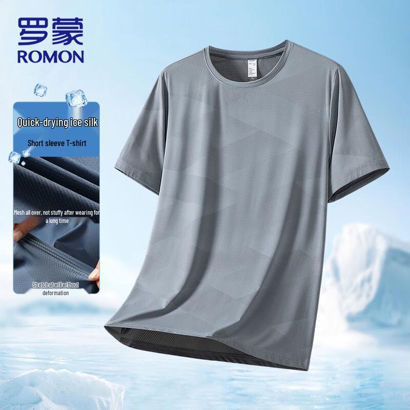 ROMON Men s Ice Silk Quick-Dry Round Neck T-Shirt 2XL
