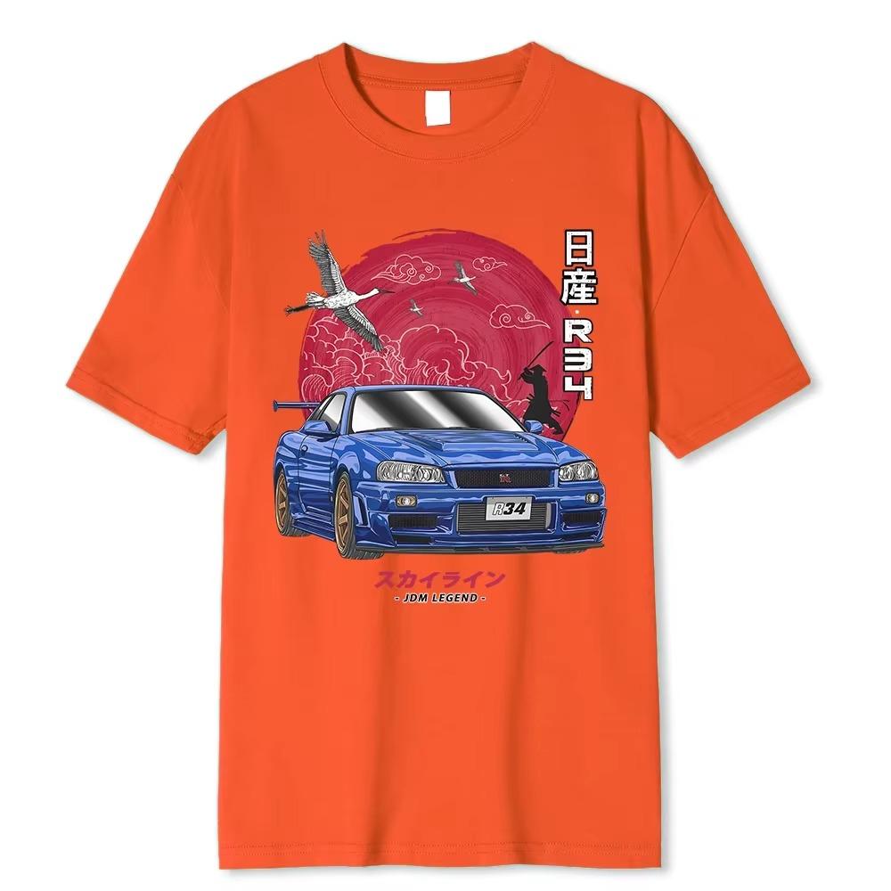 Bomulls Initial D T-shirt Män Kvinnor Harajuku Estetisk Oversize T-shirt Rolig JDM Bil T-shirt Skyline R34 T-shirt