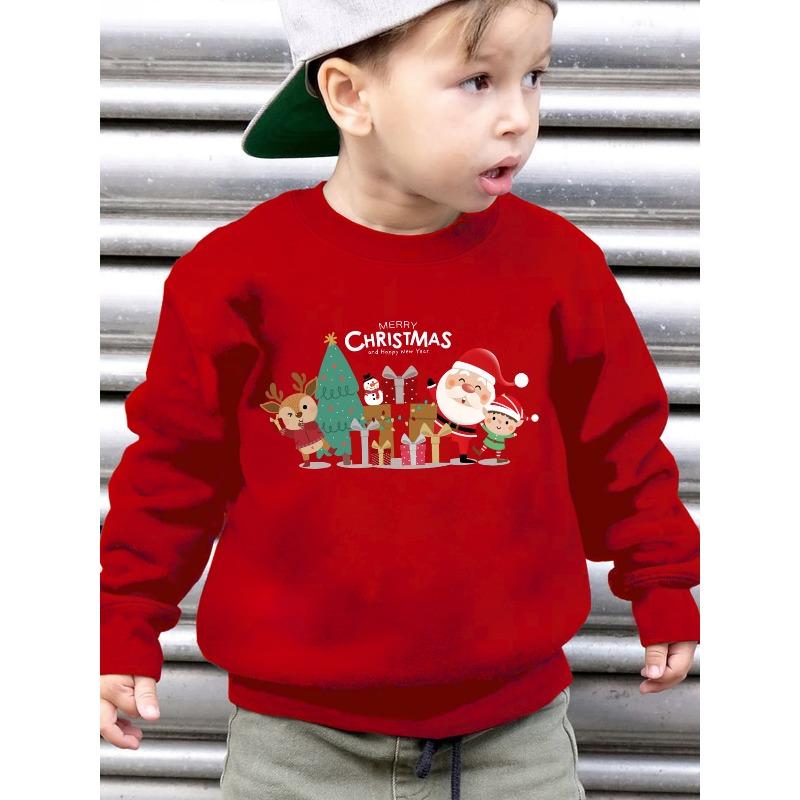 Autumn Winter Fashion Fleece Round Neck Pullover Sweater 'MERRY CHRISTMAS AND HAPPY NEW YEAR' Christmas Element Print Loose Casual Long Sleeve