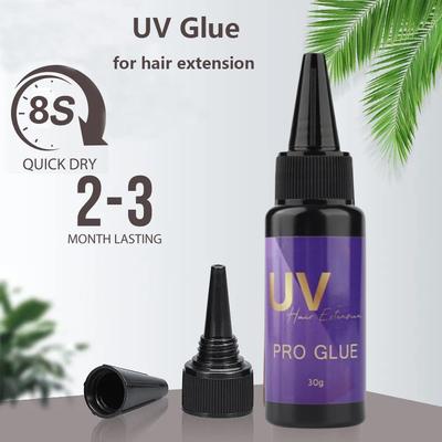 30g Cola de cura UV para extensões de cabelo com lâmpada UV Cola de cabelo UV Adesivo de cura rápida para cabelo Sistema de extensão invisível Cola de extensão de cabelo UV