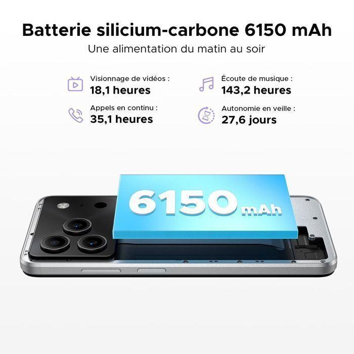Refurbished - DOOGEE Note56 Plus Smartphone - Android 16 Gemini AI, 48GB+256GB, 6150mAh Batterie Silicium-Carbone, 50MP, 8.45mm - Couleur Primaire