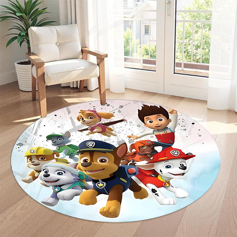 Paw Patrol Round Floor Mat Design for Entryway Dining Room Living Rooms Foyer Antislip Round Carpet Decorate Offices Gift for Festivals