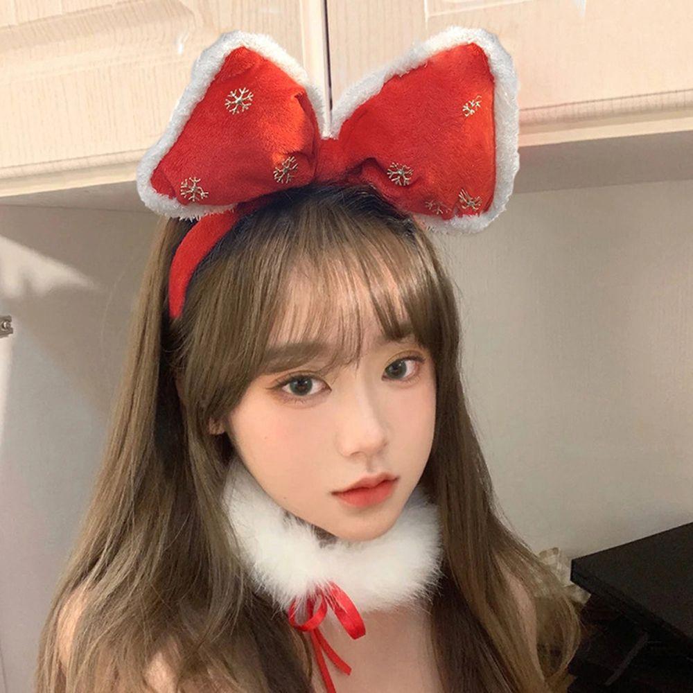 

Face For Girls Plush Snowflower Headband Big Bow Red Hairbands Women Hair Hoop Korean Head Wrap A