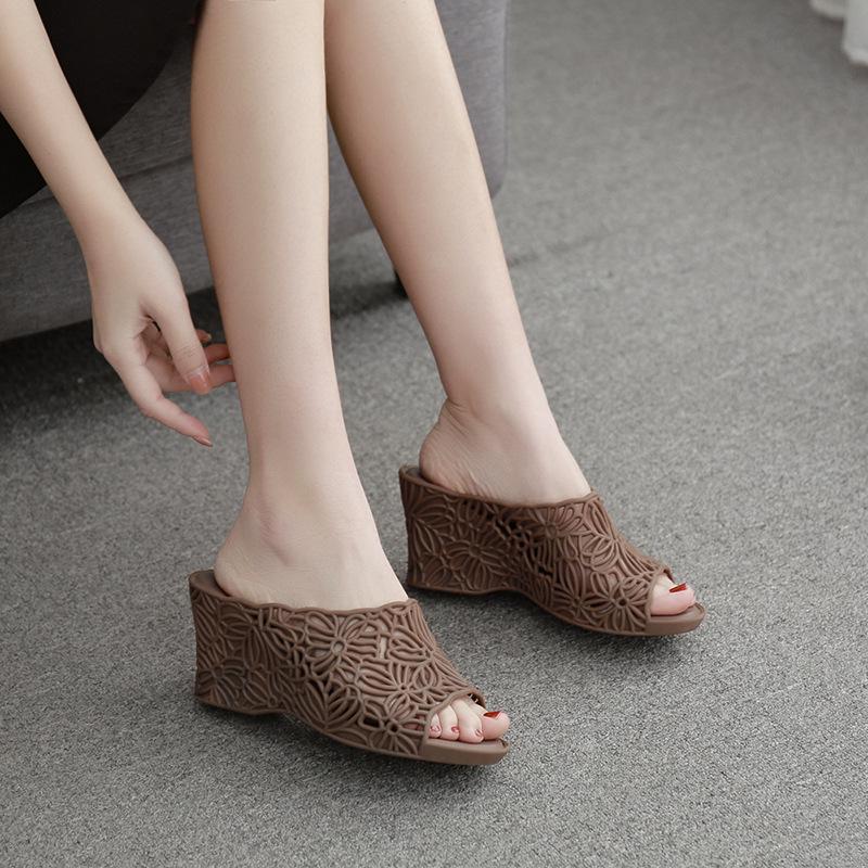 Women's Summer Non-Slip Hollow Wedge Heel Jelly Sandals