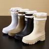 New Rain Shoes Women's Non-slip Thick-soled Outdoor Camping Medium Tube Rain Boots Waterproof Glue Shoes Platform Fashion Velvet