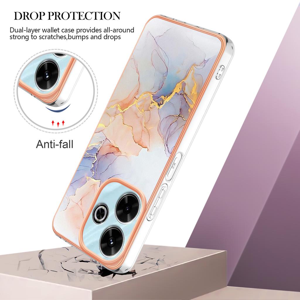 For Xiaomi Redmi 13 4G Case with IMD Marble Flower Pattern TPU Mobile Back Cover