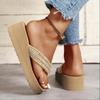 Fashion Straw Rope Weave Wedge Flip Flops Women Lightweight Thick Bottom Beach Slippers Woman 2025 Summer Clip Toe Platform Sandals