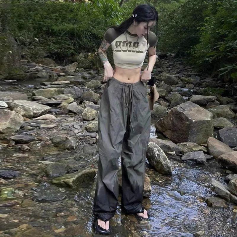 

Spicy Retro Wide-Leg Quick-Dry Cargo Pants for Women XXL сірий колір