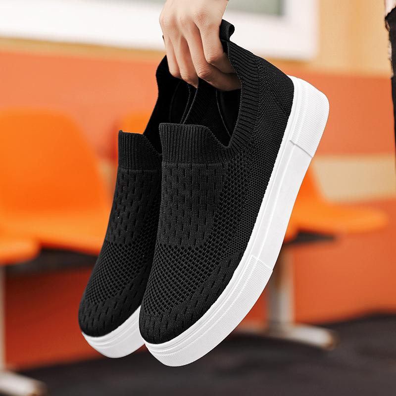 Fashion Men's Summer Platform Canvas Skate Shoes Black Work-Ready Sneakers Breathable Mesh Comfort Thick Sole for Casual Athleisure Wear