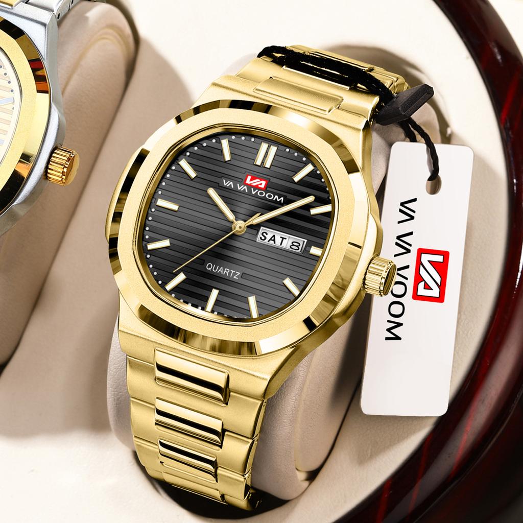 Business Calendar Quartz Waterproof Watch Round Men's Steel Belt Watch Live Source Watch