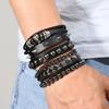 Punk Multi-Layer Leather Bracelet with Eye & Star Rivets, Gothic Style Chain Bracelet Set, Unisex Streetwear Jewelry