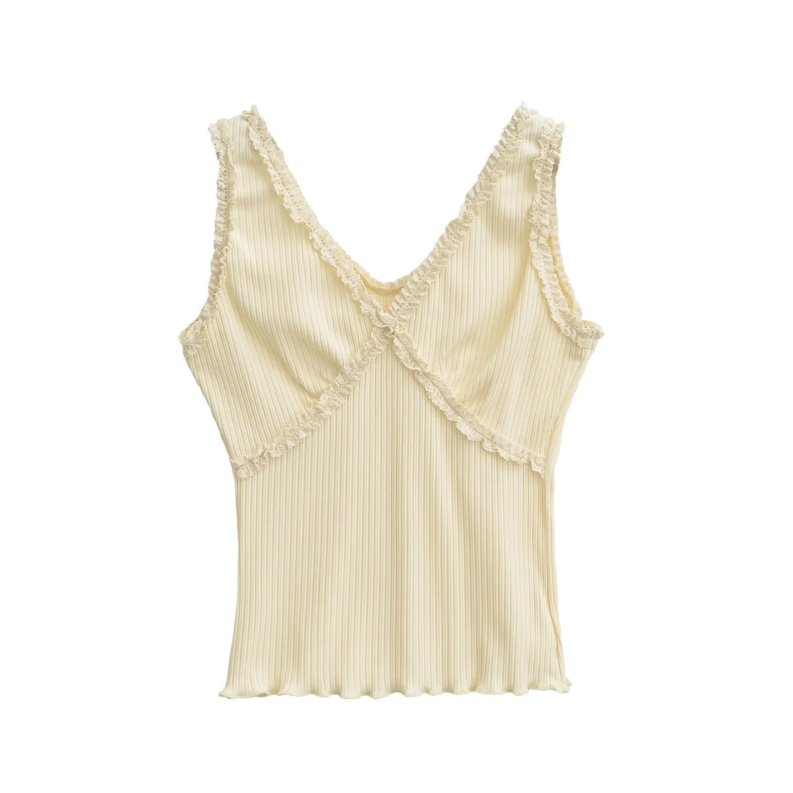 

Женская милая футболка с оборками, V-образным вырезом и короткими рукавами, облегающий летний базовый топ 2025 Small абрикосовый