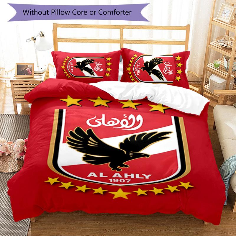 3pcs Al Ahly FC Design Cover Set - HD Printed Bedding with 1 Cover and 2 Pillowcases - Perfect for Home and Dorm Decor
