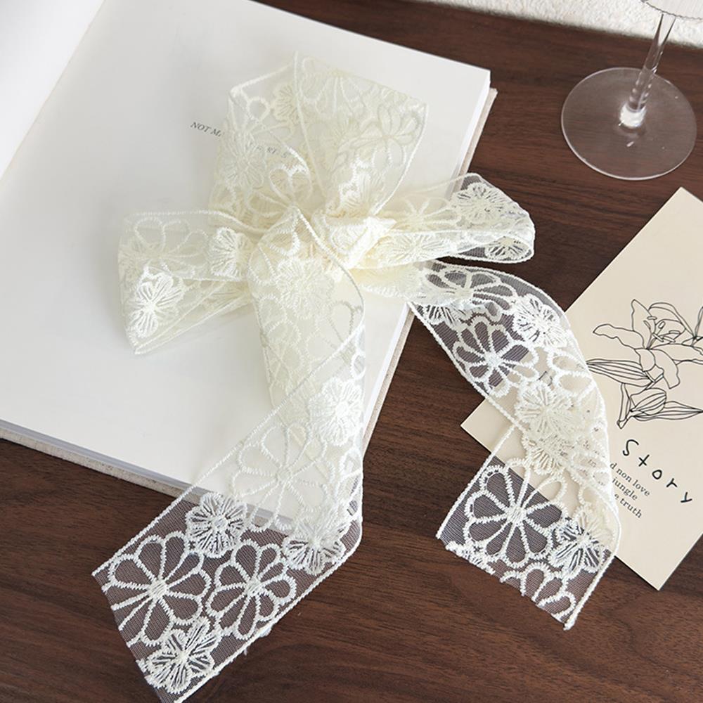 Floral Embroidery Hair Scarf Lace Long Ribbon Scarf White Flower Lace Neckerchief  Decorative Strap Necklace Head Wrap Scarves