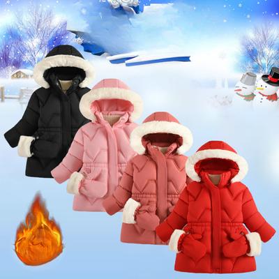 Children's Cotton-padded Jacket with Fleece and Thickened Fabric, Elastic Waist-cinching Gloves, Girls' Warm Coat