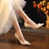 Bow Pointed Toe High Heels Wedding Shoes Women's Stiletto Slip Temperament Versatile Shoes
