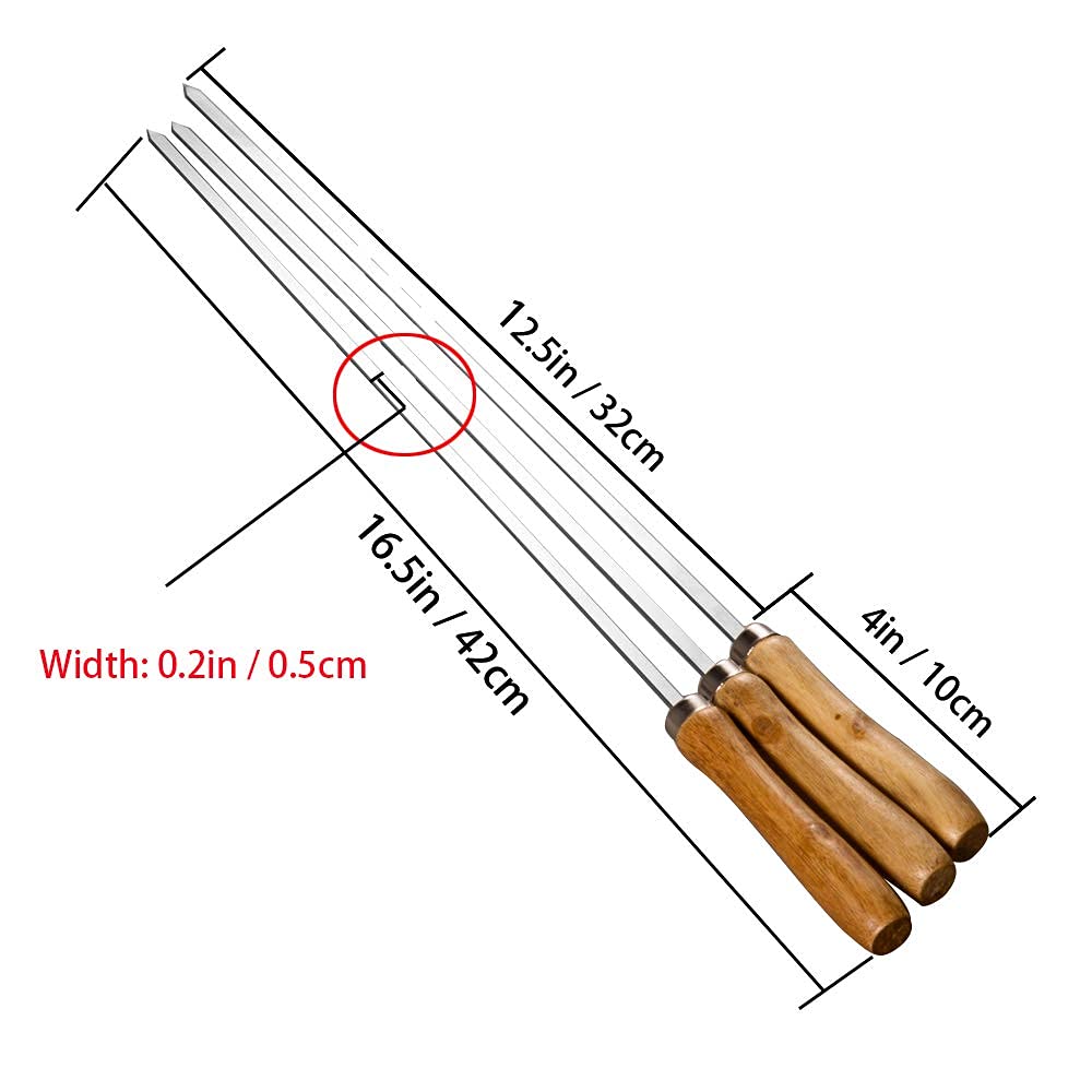 IMEEA BBQ Skewers, Stainless Steel Skewers with Wooden Handles, 42cm, Set of 6, for Camping and Outdoors