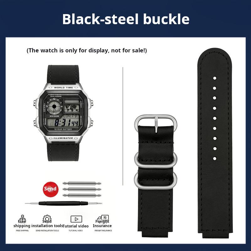 

18m Metal Stainless steel ring Men WatchBand For Casio W218H/AE-1200/1300/SGW-300 A159/A158 AQ-S810W Genuine leather watch strap 18mm