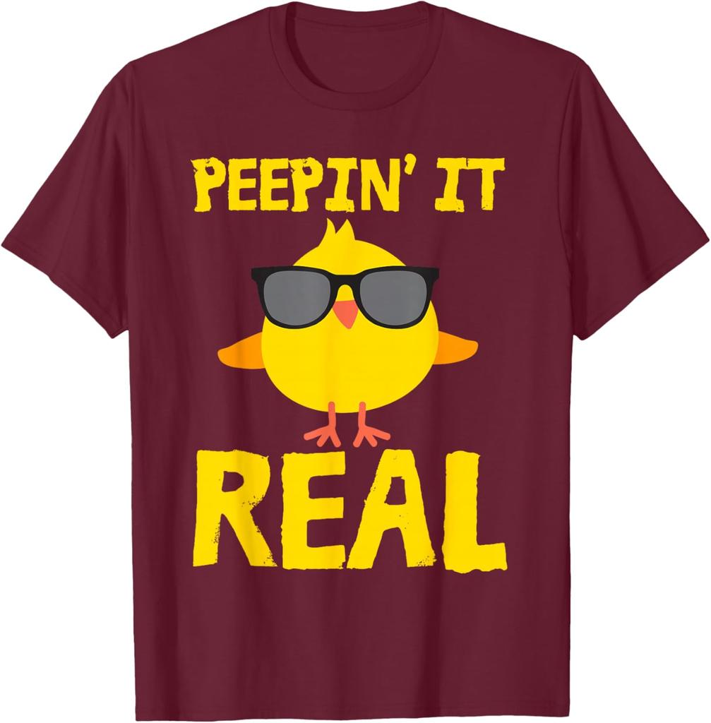 Peepin It Real Funny Chick Sunglasses Graphic Tee Easter Pun Men Women Casual T-Shirt