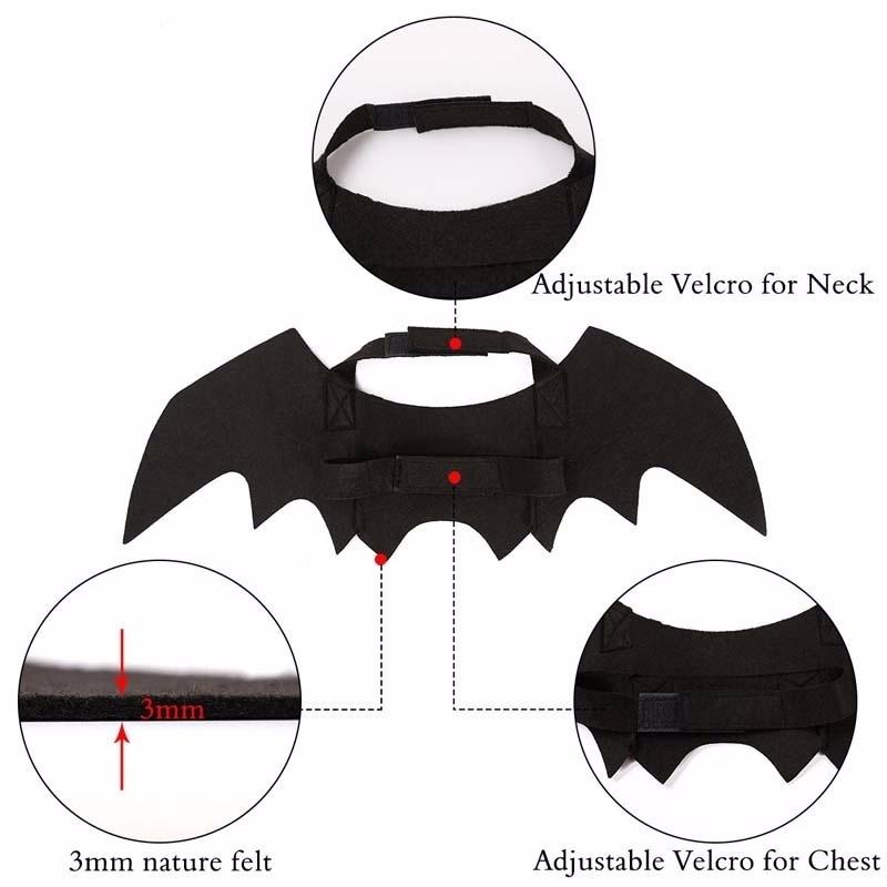 Pet Halloween Bat Wings Costume, Funny Cosplay Outfit for Dogs Cats Puppy Kittens, Black Felt Wings Pet Holiday Party Clothes