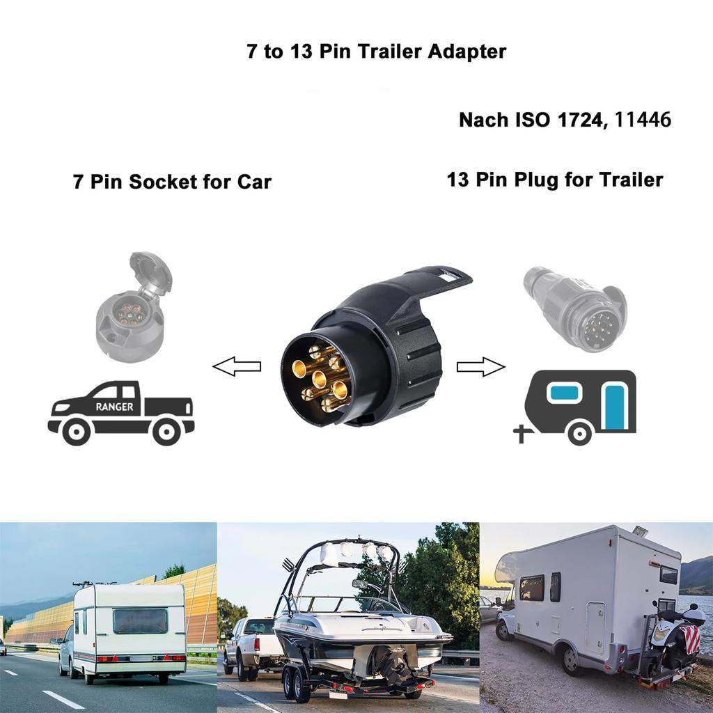 Adaptateur de remorque 7 broches vers 13 broches ou 13 broches vers 7 broches Adaptateur d'attelage 12V Adaptateur électrique étanche Prise Connecteur Convertisseur pour Caravane