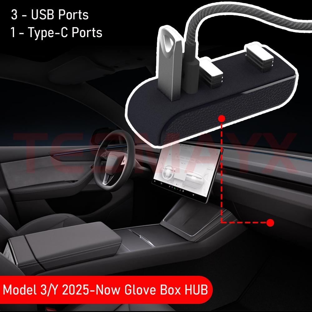 Glove Box Docking Station for Tesla Model 3 Y 3+ Y Juniper USB Hub Ports Car 4-in-1 USB Extender Charger Upgrade Data Transfer