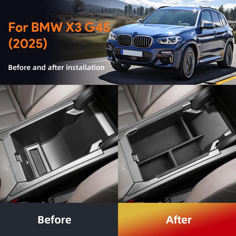 For BMW X3 G45 2025 2026 Central Armrest Storage Box Organizer Tray Flocking Storage Box High Quality ABS Interior Accessories.