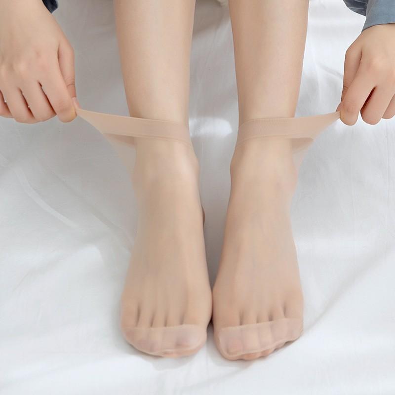 Crystal Short Stockings for Women, Thin and Durable for Spring, Autumn, and Summer, Anti-snag, Black and Flesh-colored, Cotton-soled, Seamless