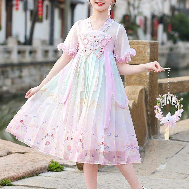 Autumn 2026 Stylish Girls' Hanfu Princess Dress - Ancient Style Children’s Skirt