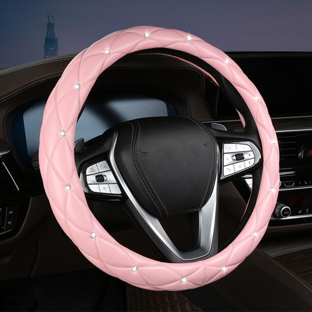 Weiches Leder Bestickt Stereo Mit Diamanten besetzt Auto Lenkradbezug Autozubehör