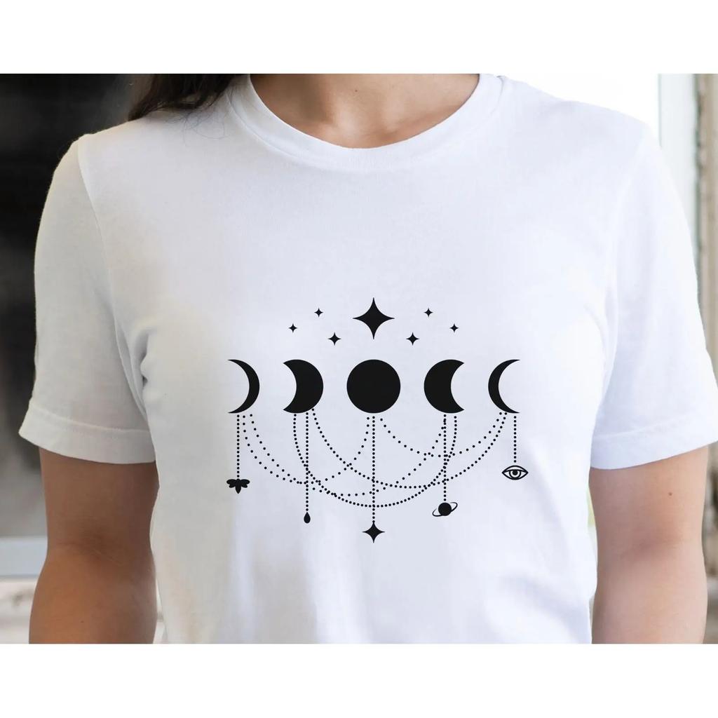 Moon Phases T Shirt Celestial Astrology Vintage Breathable Top For Everyday Wear Designer Clothes Stretched Homme