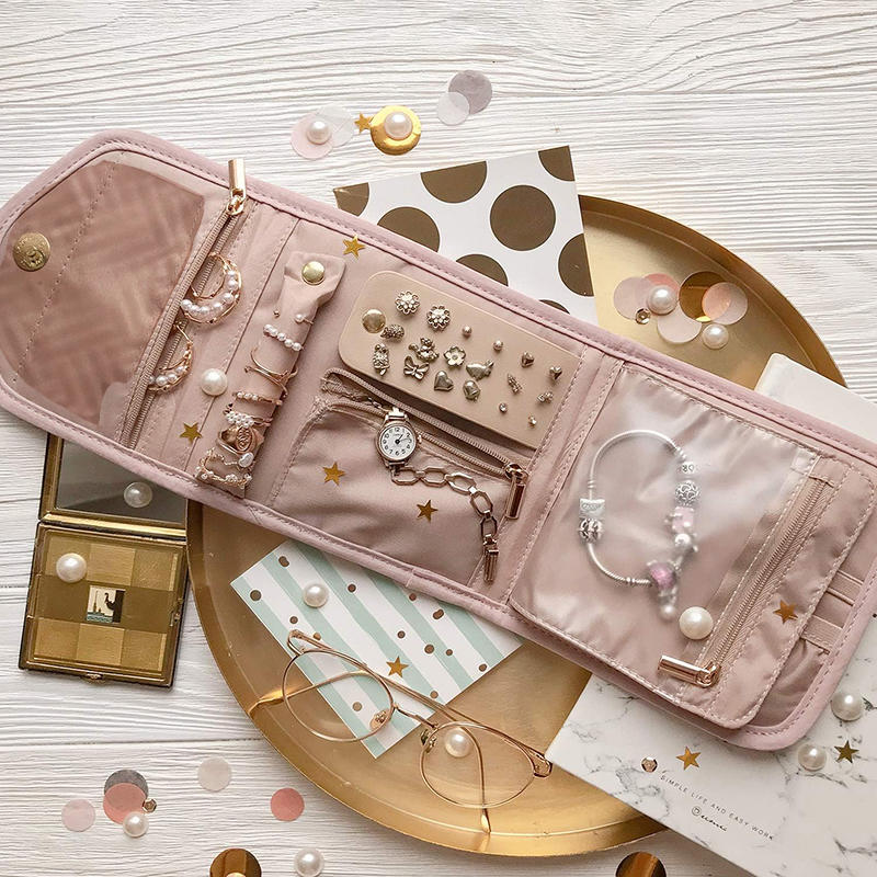 Luxury Portable Jewelry Organizer Bag - Travel Jewelry Case with Zipper Pockets for Earrings Necklaces Rings Gift Ready