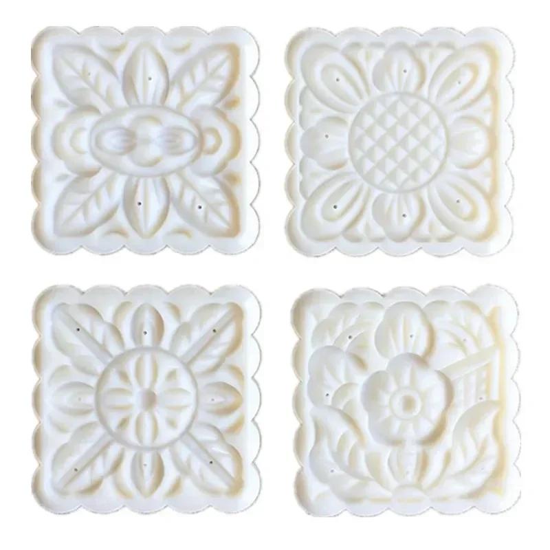 125g Kulatá forma na měsíční koláče ve tvaru květu Čtvercový vykrajovač sušenek Ruční lis Nástroje na pečení koláčů Forma na měsíční koláče z fondánu 4ks Geometrická razítka